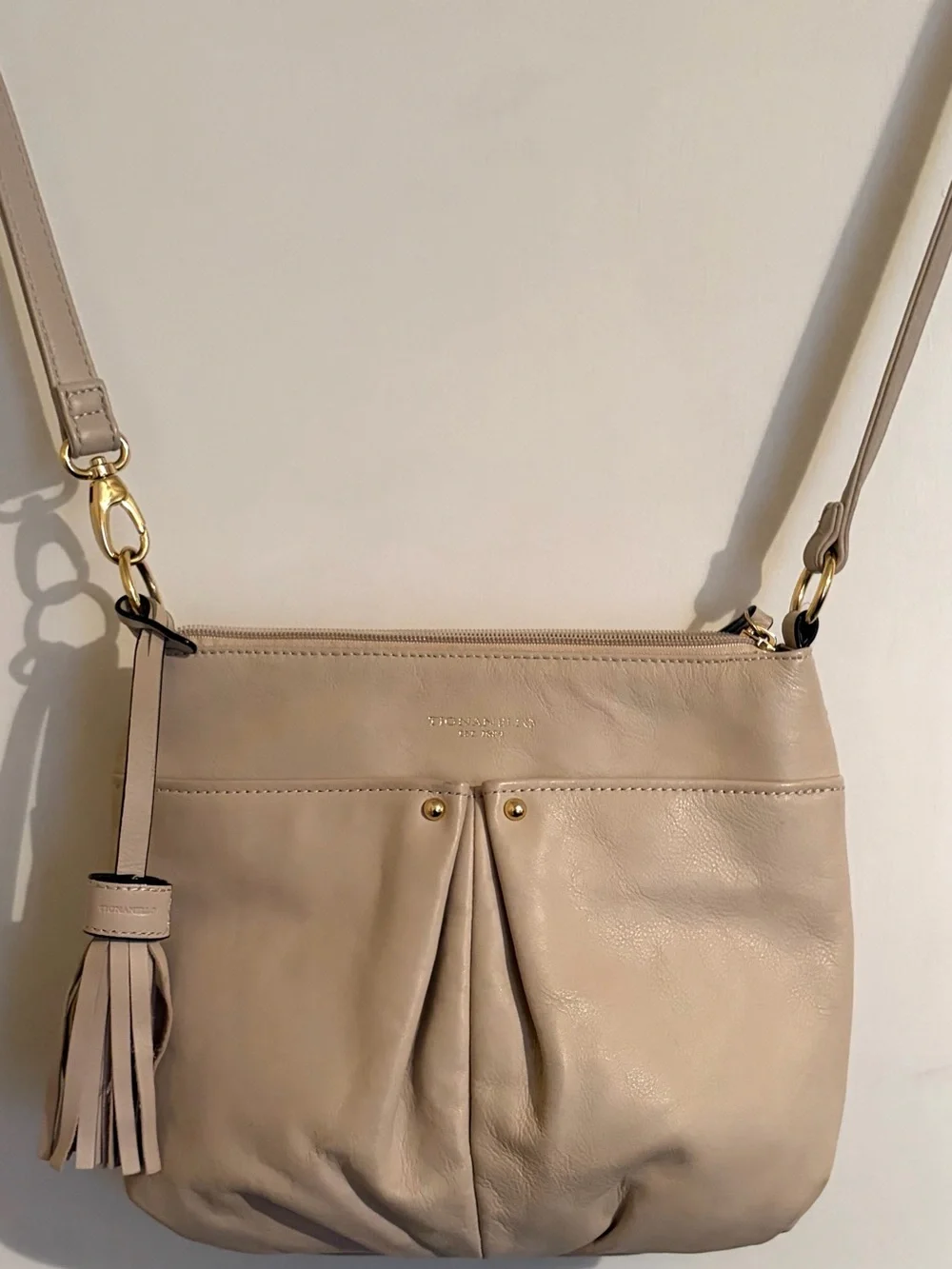 Tignanello Genuine Leather Blush Beige Crossbody Bag Tassel